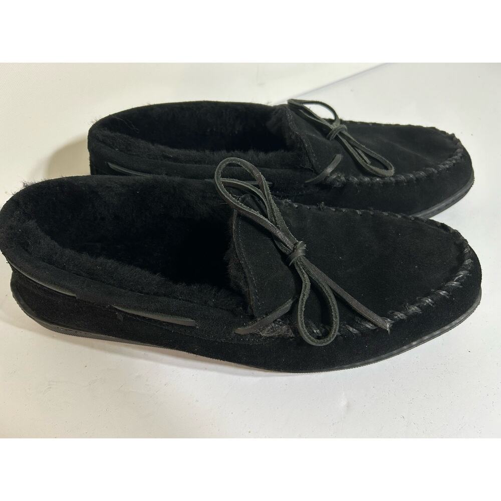 Minnetonka Men's Sheepskin Hardsole Slippers Black 3746 Fur-lined Size US 13 M